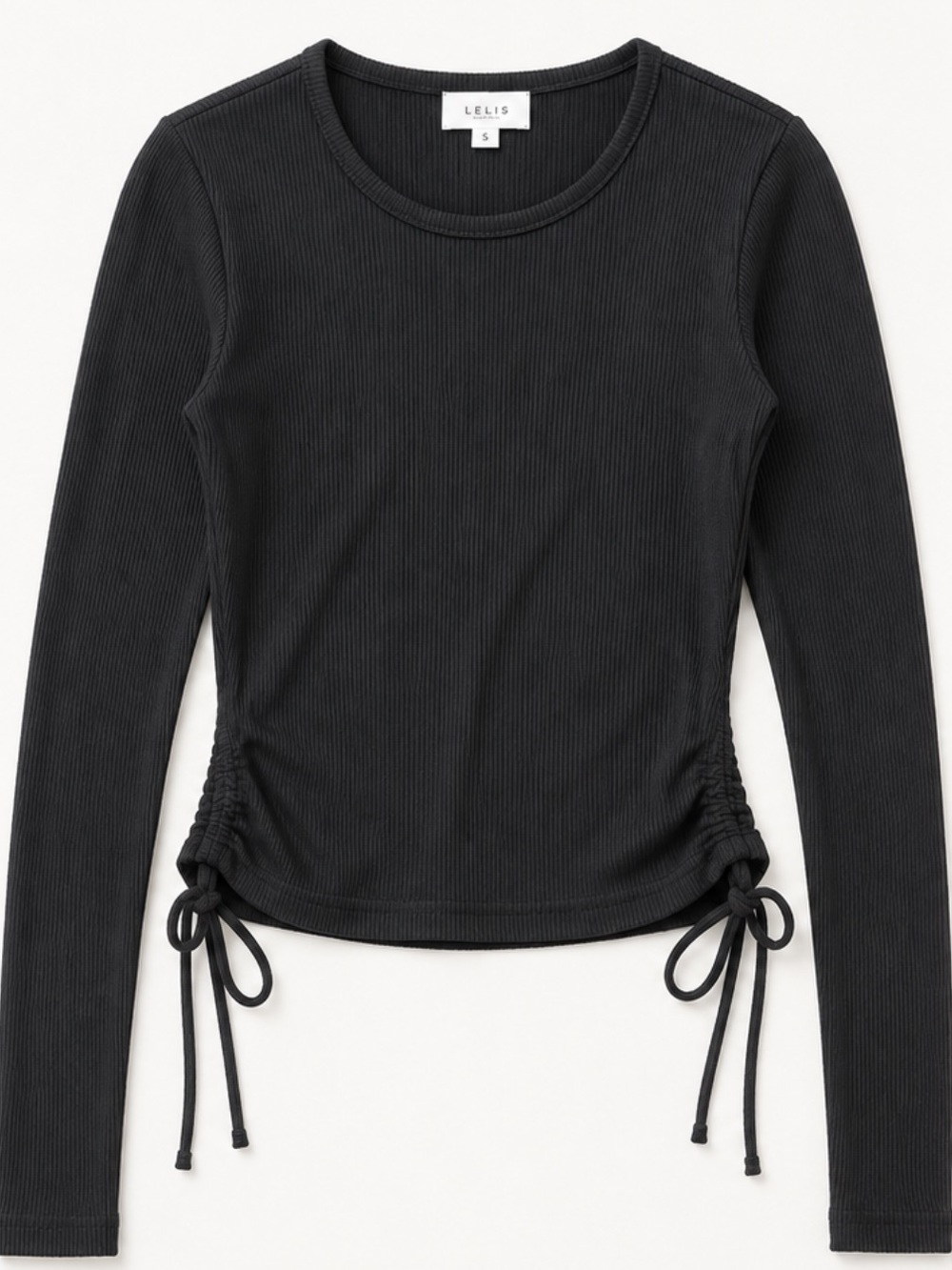 Le Lis Black Ribbed Open-Back Ruched Tie Long Sleeve Top S